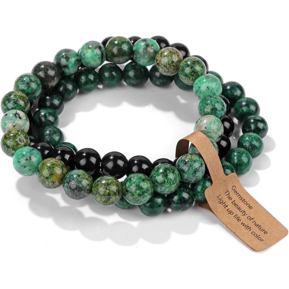 3PCS African Turquoise Crystal Natural Stone Beaded Stretch Bracelet for Women